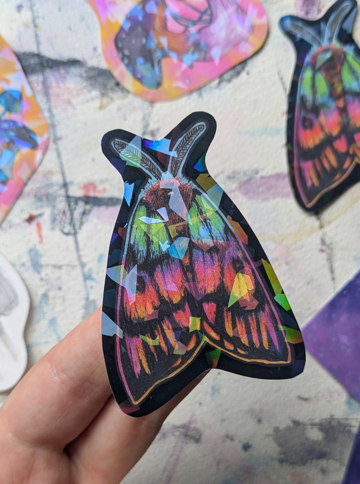 Holographic Rainbow Moth Sticker