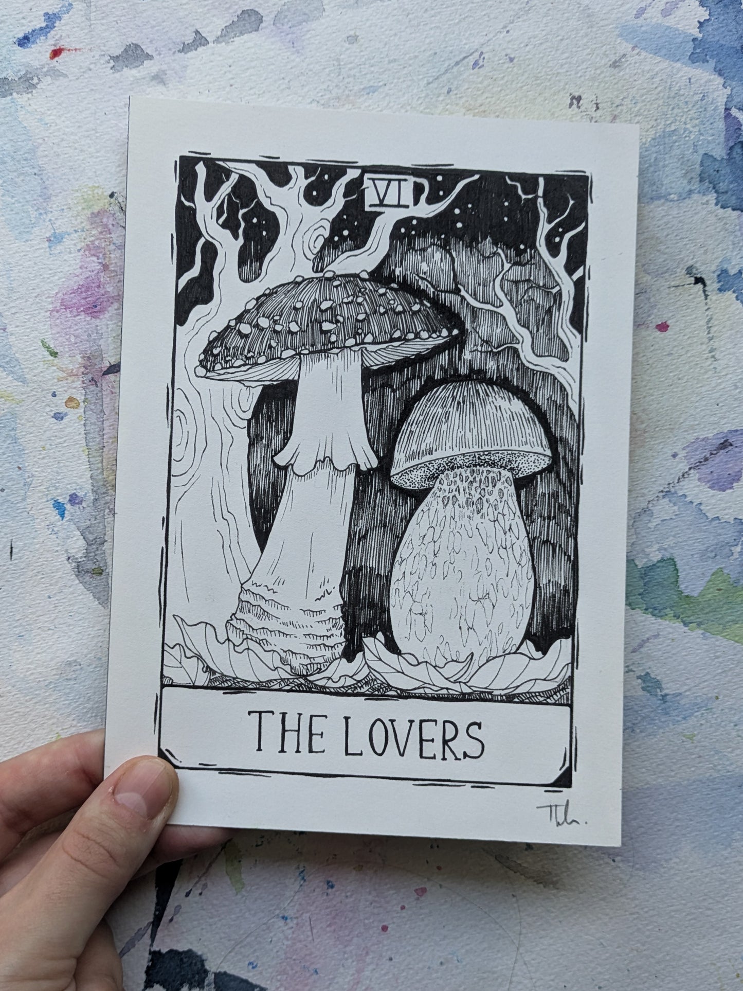 The Lovers Mushroom Tarot | Original Pen Drawing