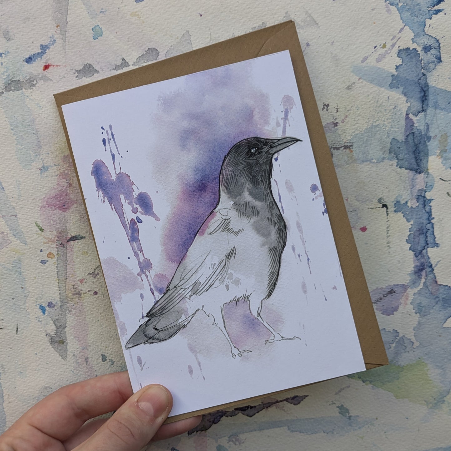 Purple Crow - Watercolour Greeting Card