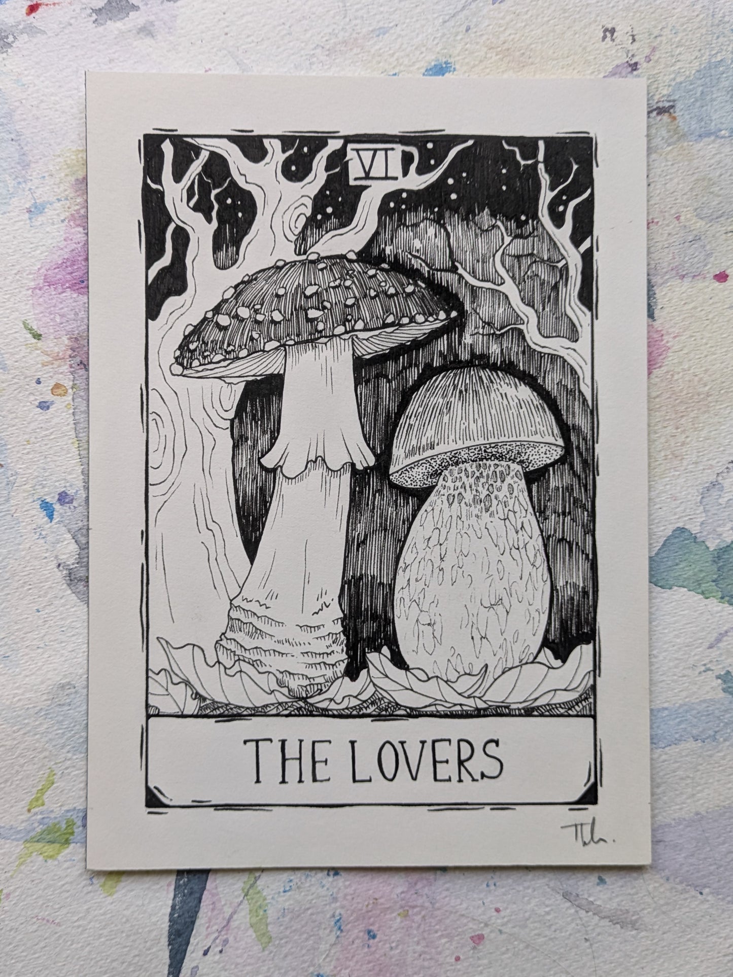 The Lovers Mushroom Tarot | Original Pen Drawing